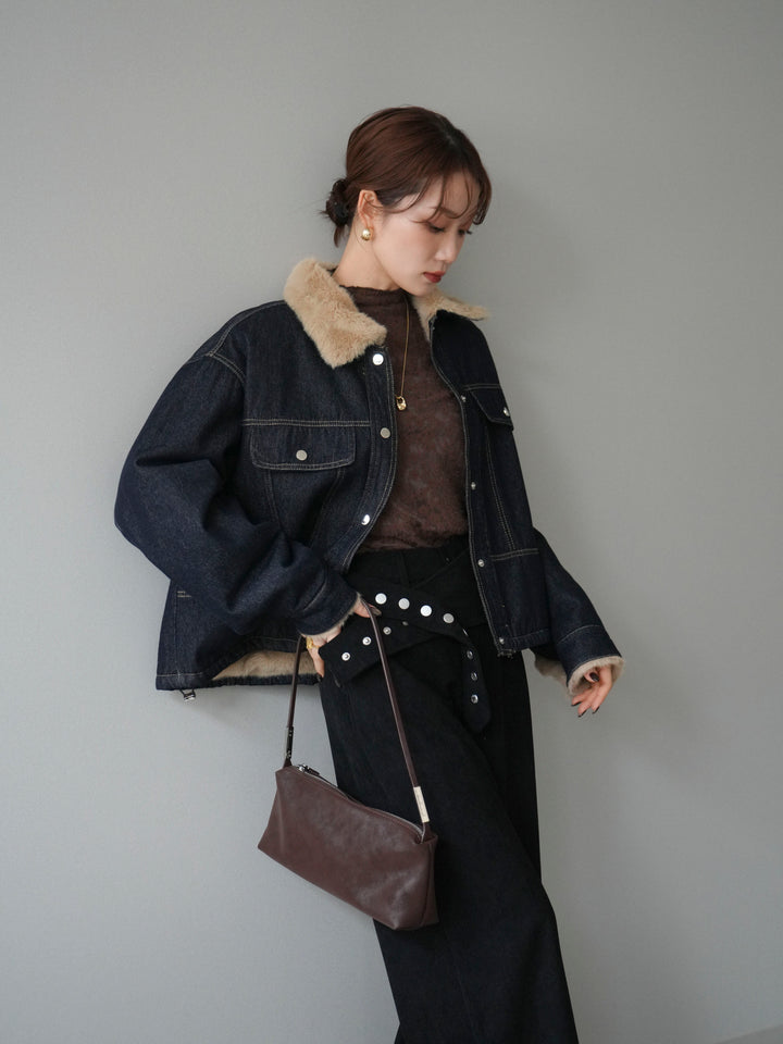 [予約]デニム×ファーステンカラーショートジャケット/indigo