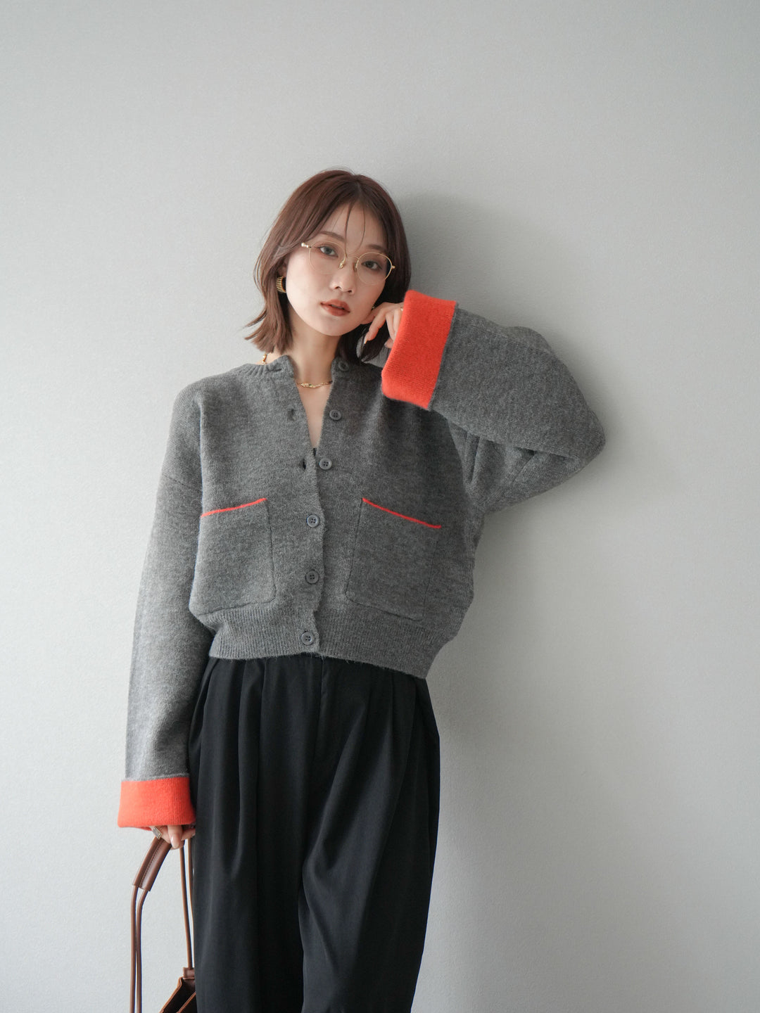 【SET】雙色針織開襟衫+褶襉設計寬褲（2套）