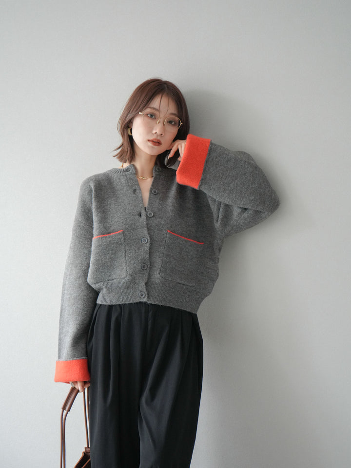 【SET】雙色針織開襟衫+褶襉設計寬褲（2套）