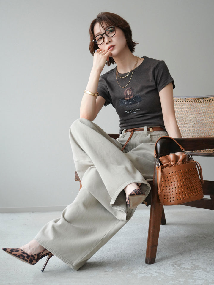 [SET]ドッグコンパクトTEE+ベルト付ボリュームデザインデニム(2set)