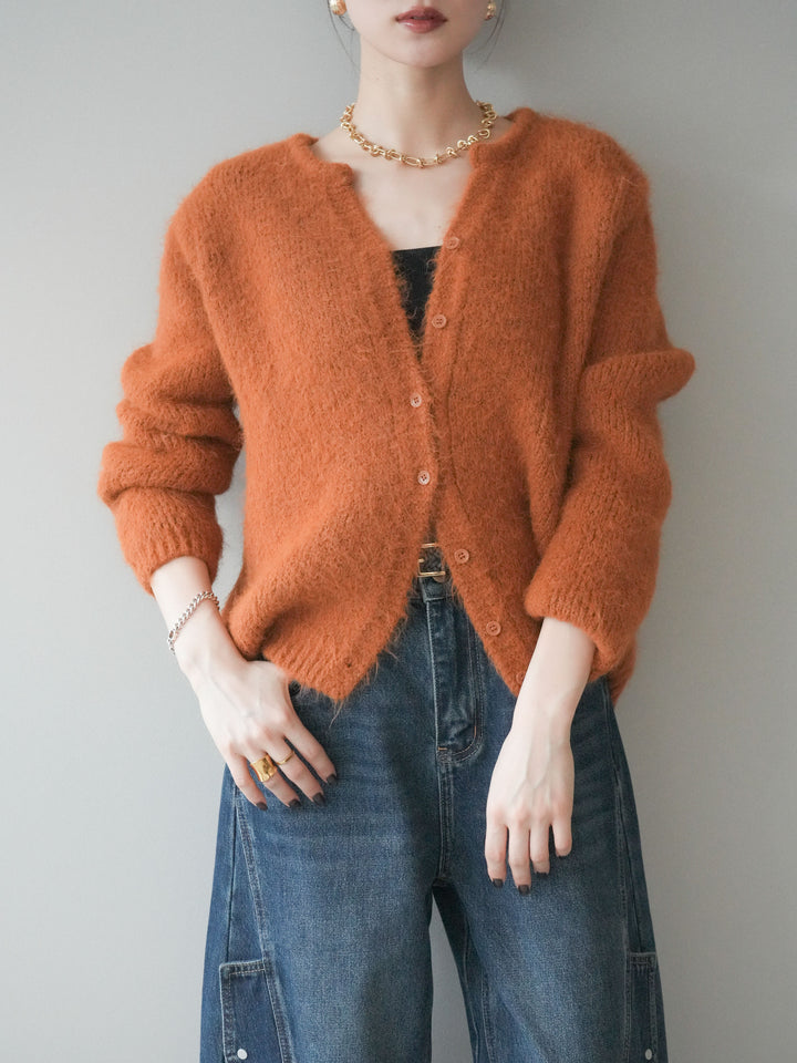 [SET]キーネックシャギーニットカーディガン+カーゴデザインコクーンデニムパンツ(2set)