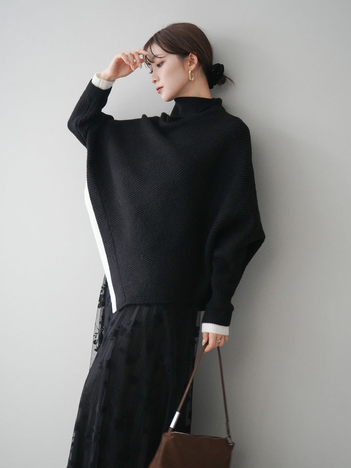 [予約]配色アシンメトリードルマンニットプルオーバー/black