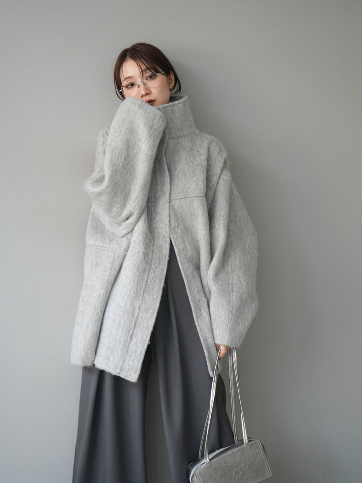 [予約]スタンドカラーシャギーコート/mokugray