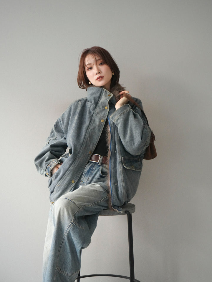 [予約]デニムxファーブルゾン/denimbrown