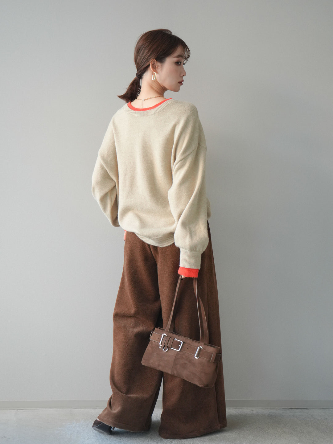 [予約]ベルトデザインループコールテンワイドパンツ(ベルト付き)/camel