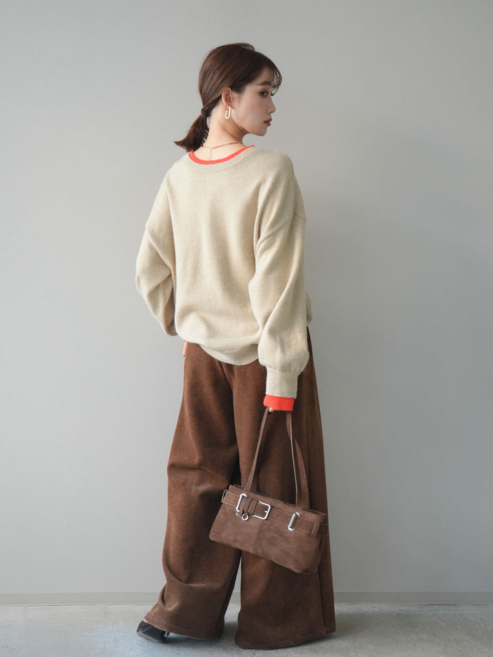 [予約]ベルトデザインループコールテンワイドパンツ(ベルト付き)/camel