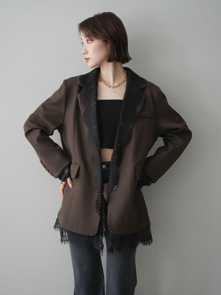 [予約]レースドッキングオーバージャケット/brown