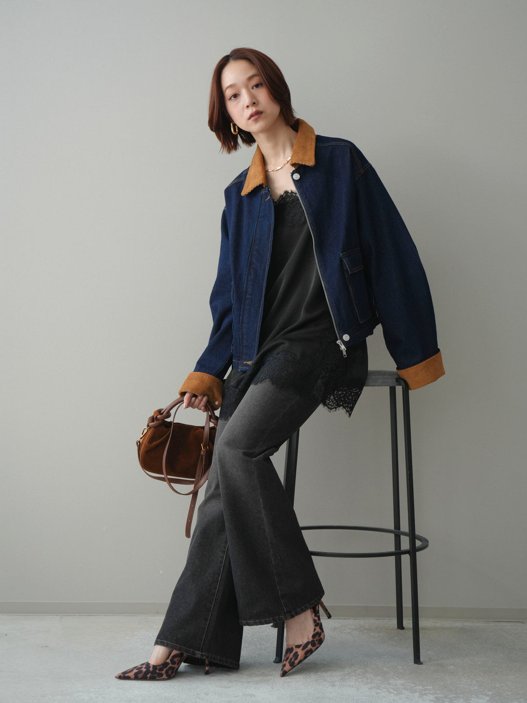 [予約]コーデュロイ×デニムショートカバーオール/indigo