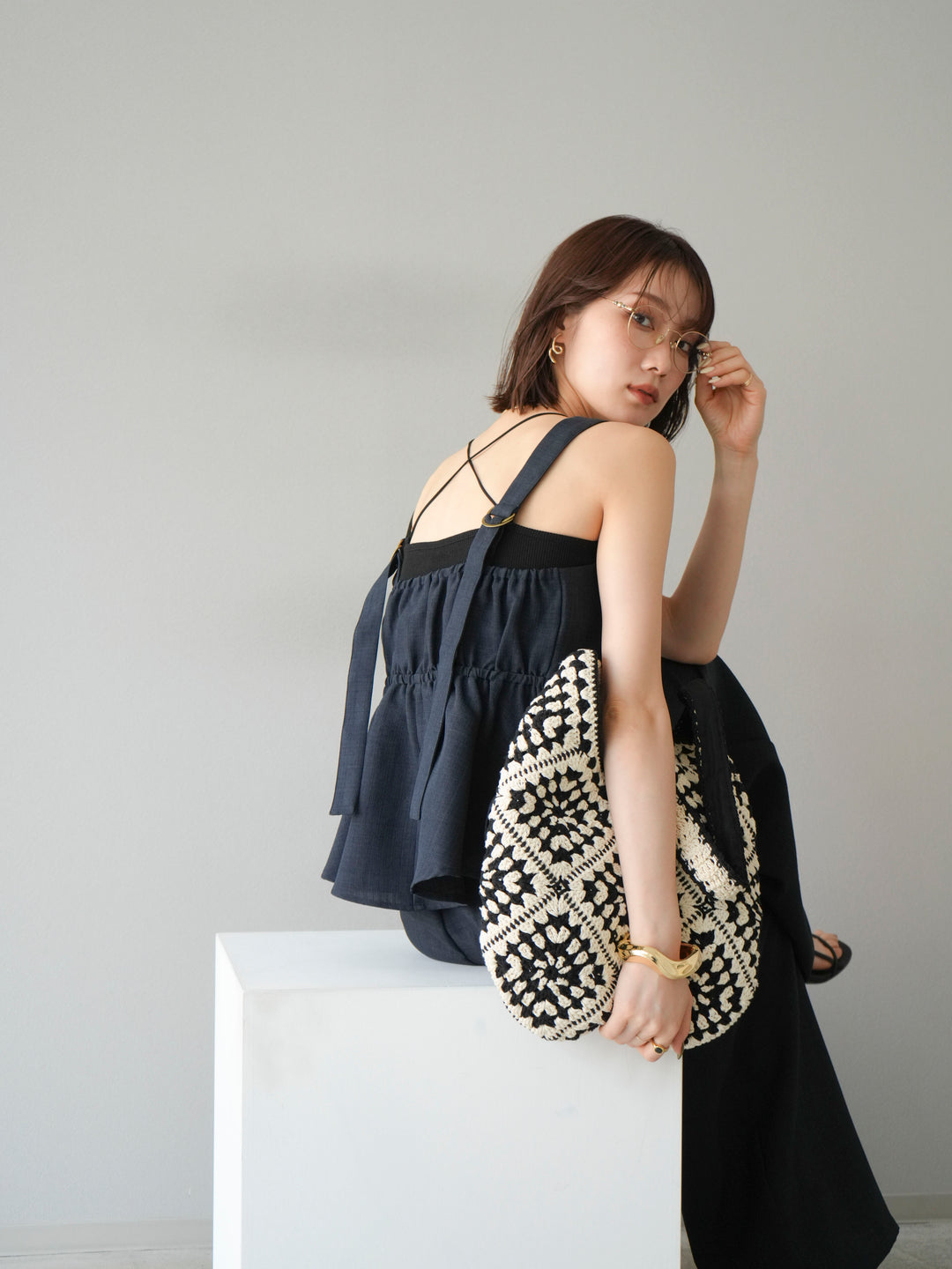 [予約]リネンライクビスチェ/チャコール