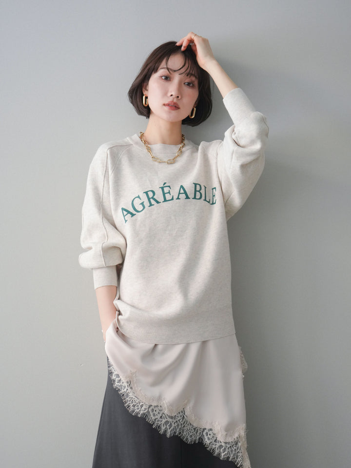 [予約]半ラバープリントロゴスウェットライクニットプルオーバー/oatmeal