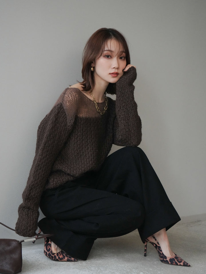 [予約]ダメージデザインニットプルオーバー/brown