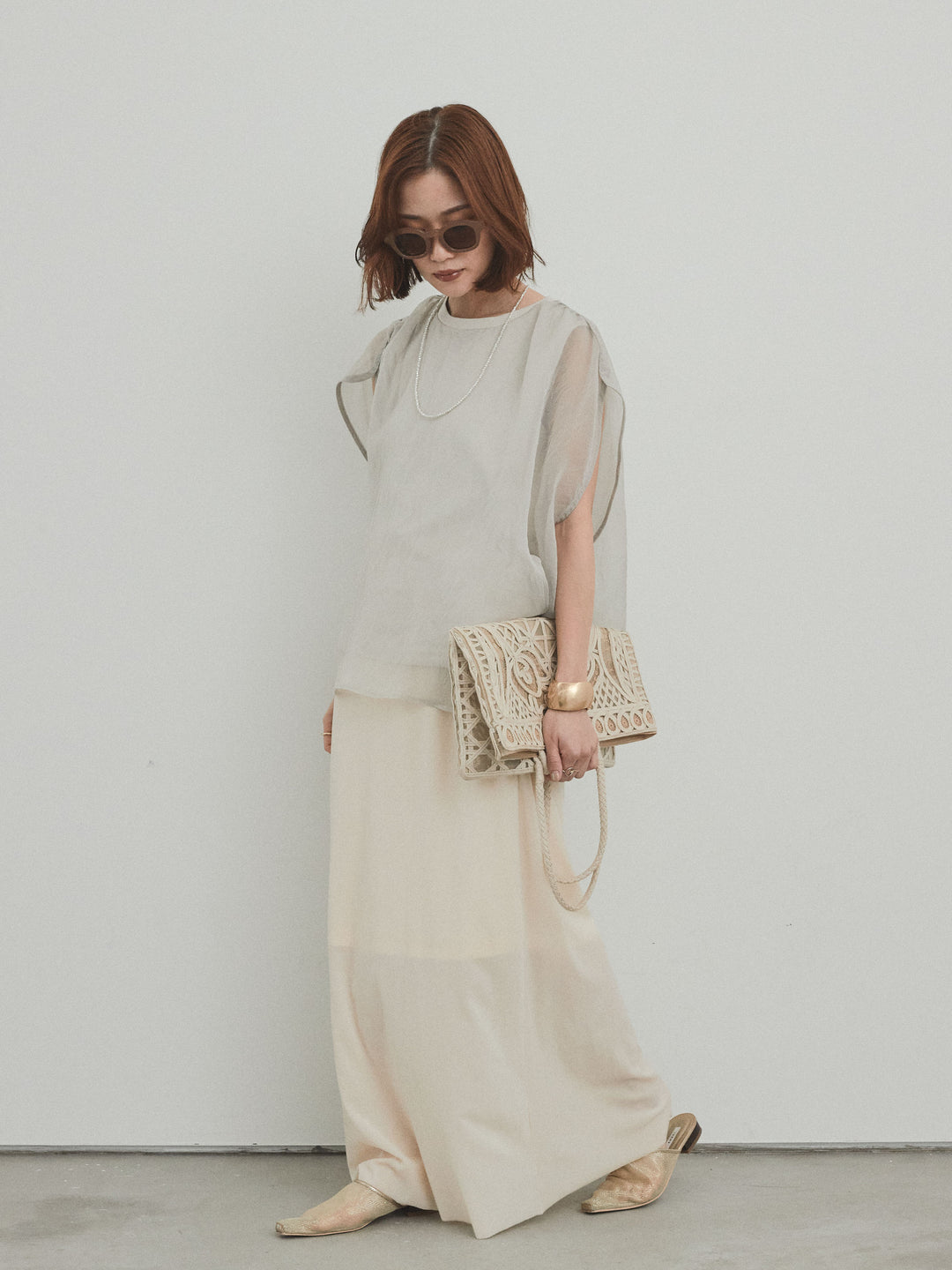 [SET] 緊湊光滑透視層疊上衣 + 天鵝絨低腰裙 (2set)