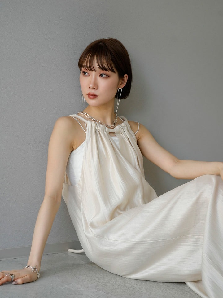 [Pre-order] Rope shoulder shiny dress/ivory