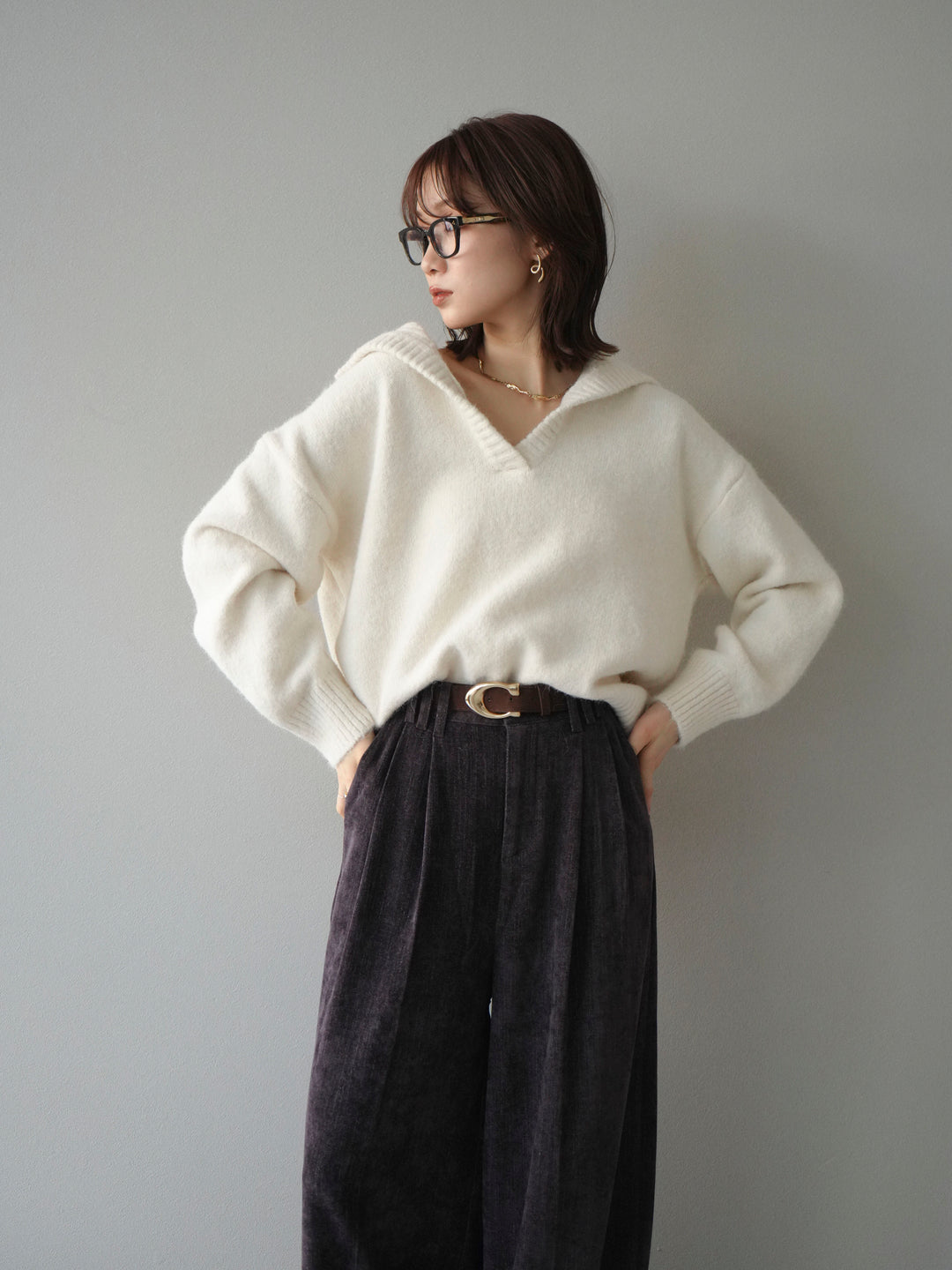 [予約]スキッパーニットプルオーバー/offwhite