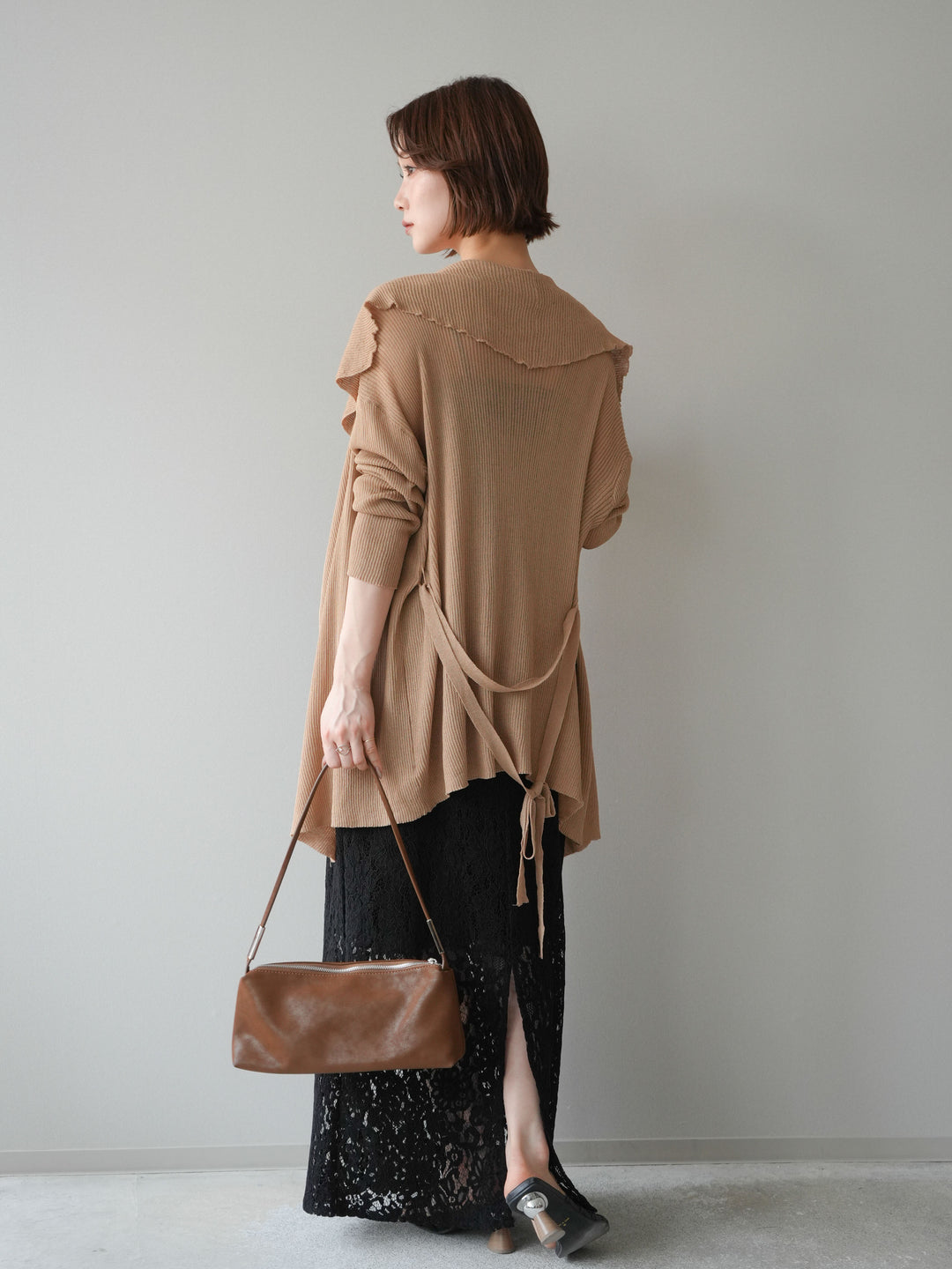 [SET]ドレープリブニットガウン+フルレースキャミ＆IラインスカートSET UP(2set)