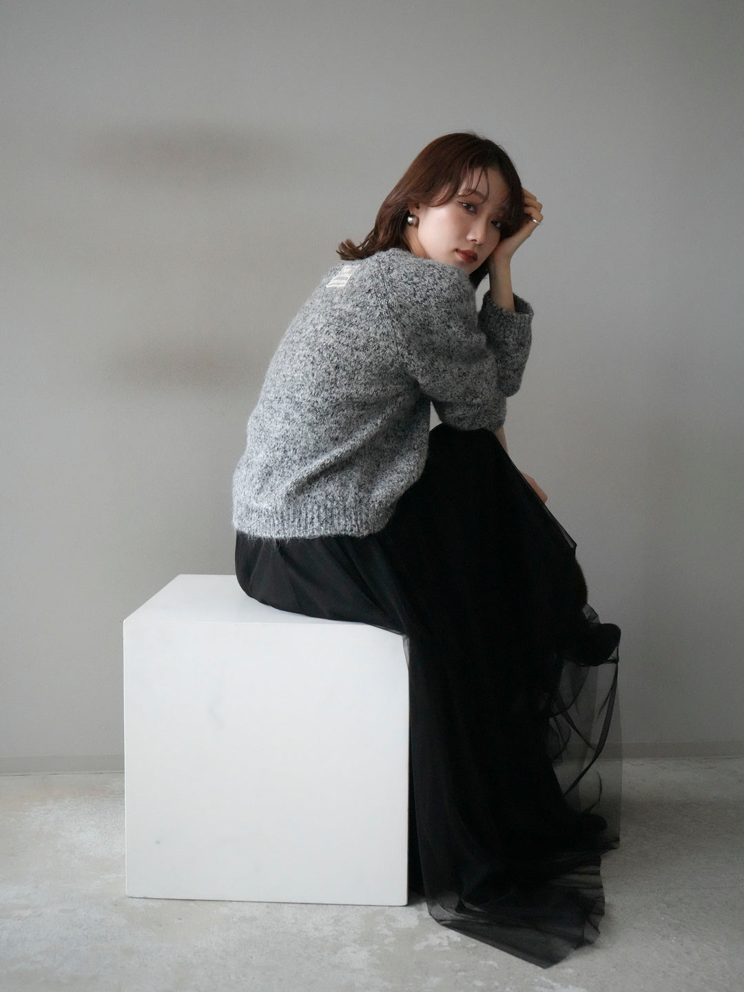 [予約]ロゴラベルミックスヤーンニットプルオーバー/gray