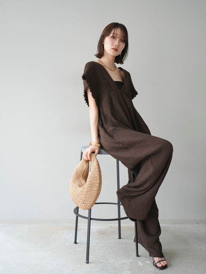 [SET]楊柳シャーリングサロペット+楊柳シャーリングサロペット(2set)