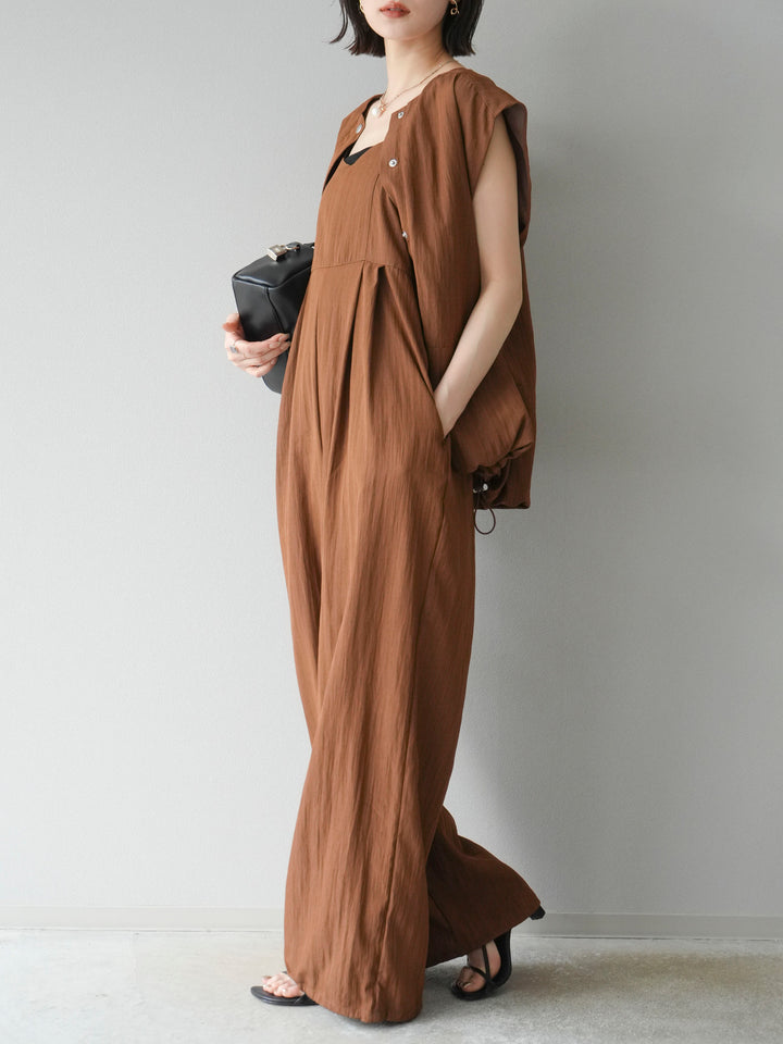 [SET]リネンライクビスチェデザインサロペット+リネンライクドロストバルーンブルゾン(2set)