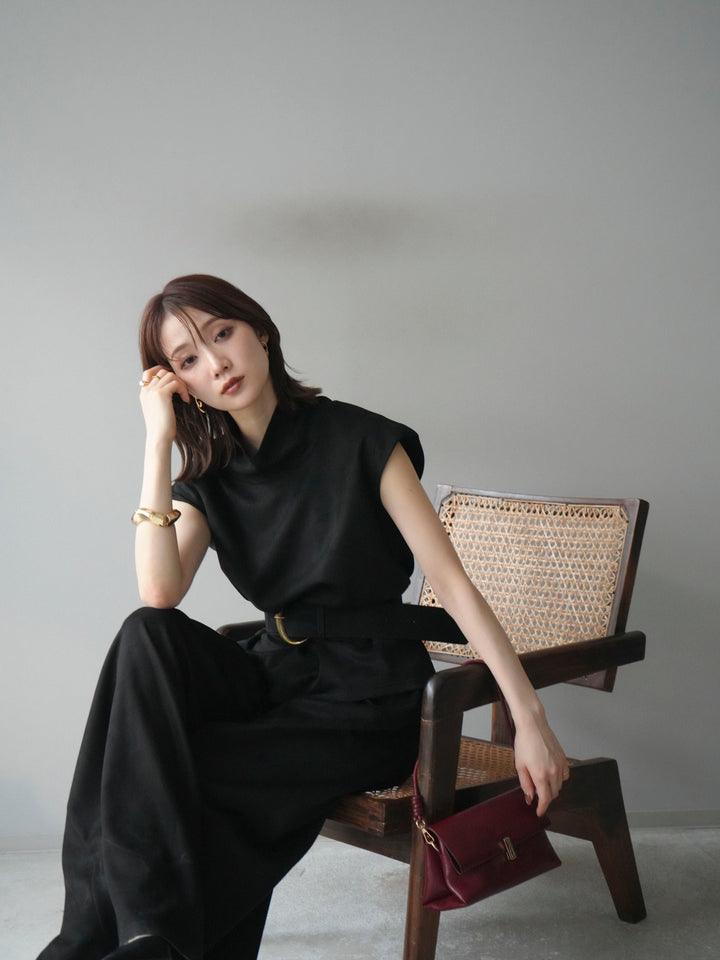 [SET]ベルト付スエードハイネックプルオーバー＆ワイドパンツSET UP