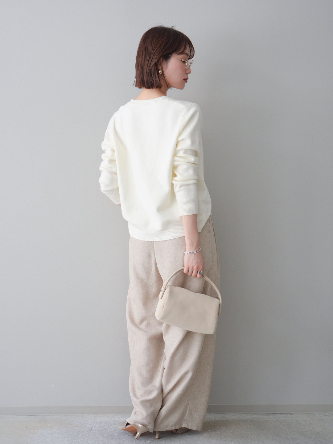 [予約]リネンライクタックワイドパンツ/oatmeal
