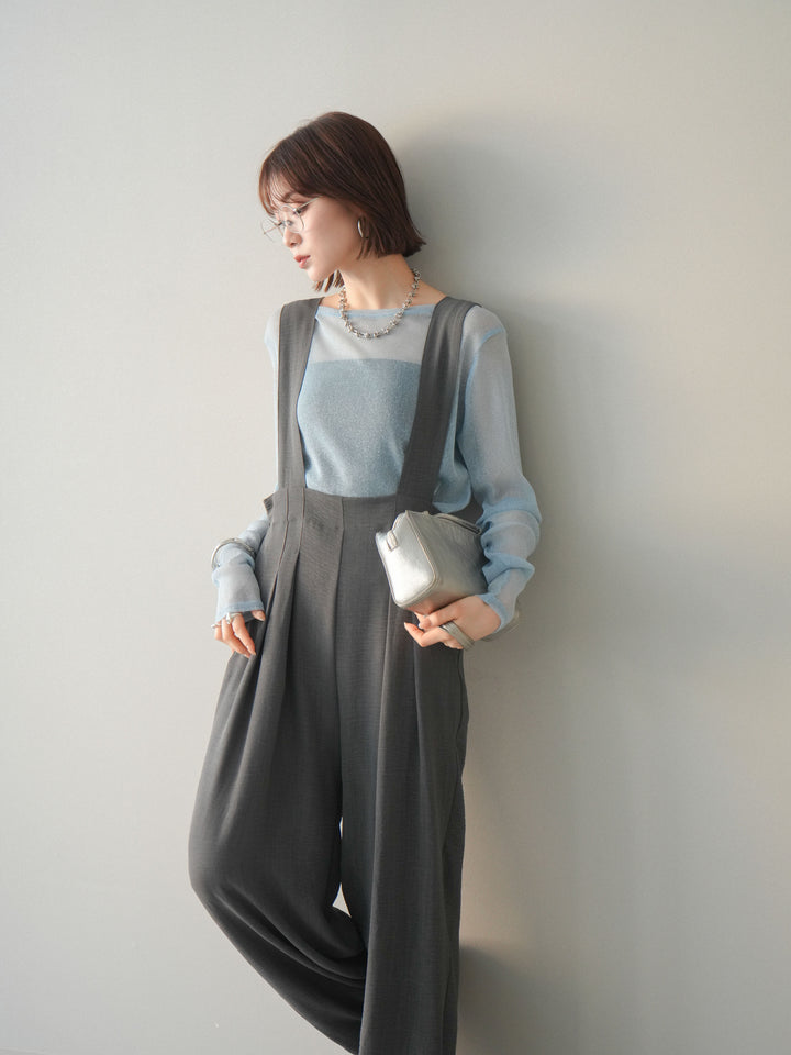 [予約]シボ加工ハイウエストタックサロペット/charcoal