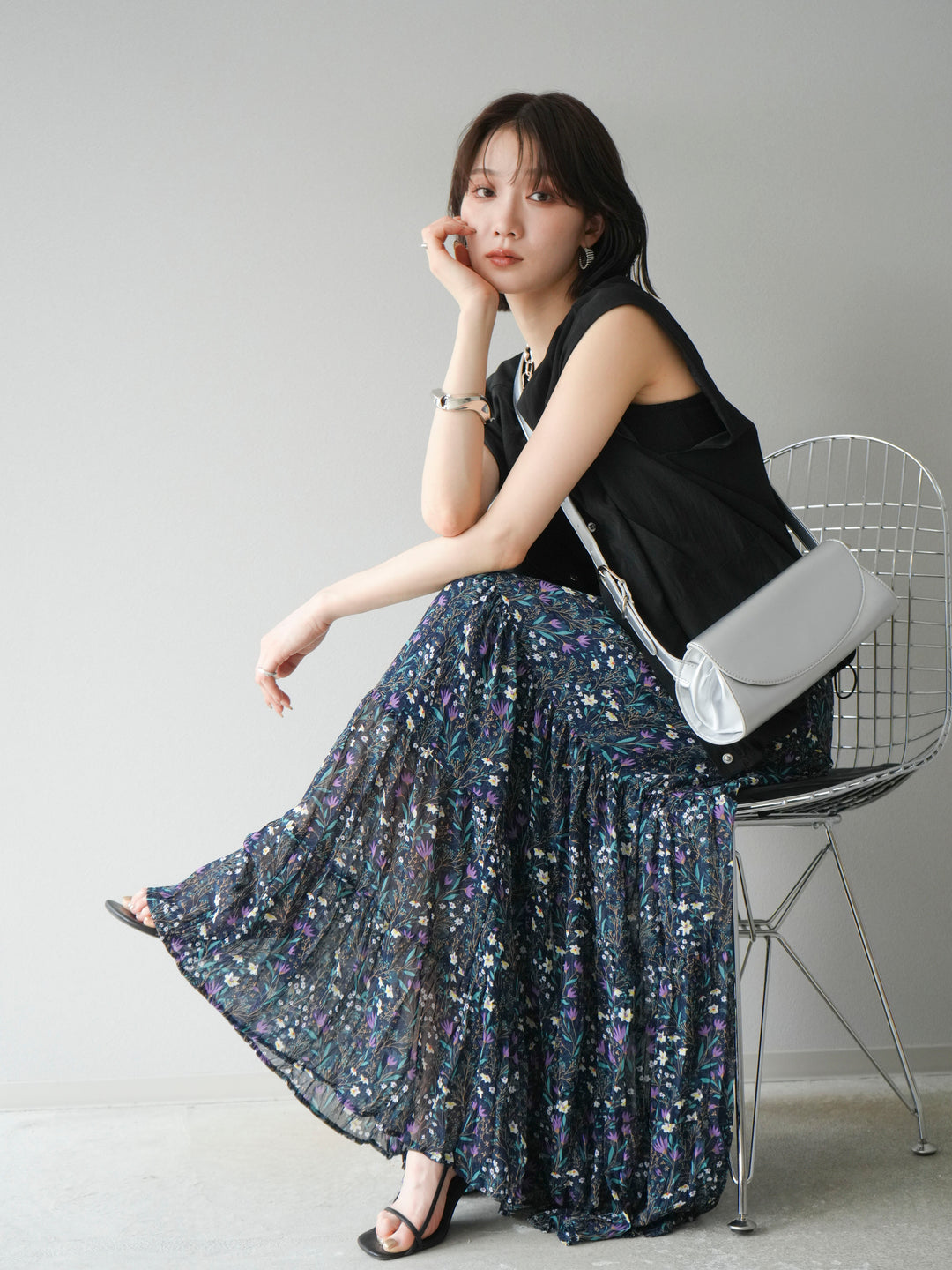 [SET]リネンライクドロストバルーンブルゾン+フラワーワッシャープリーツスカート(2set)