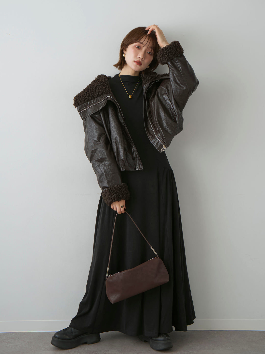 [SET]モックネックドレープニットソーワンピース+モックネックドレープニットソーワンピース(2set)