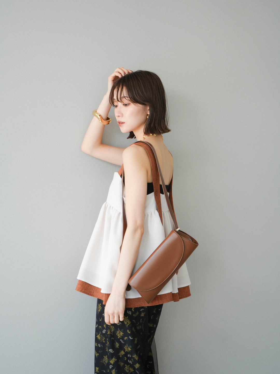 [SET]リネンライク配色フレアタンクトップ+ブーケプリントタックパンツ(2set)