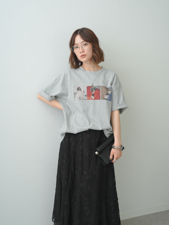 [SET]スリードッグフォトボックスTEE+フラワーレースレイヤードスカート(2set)
