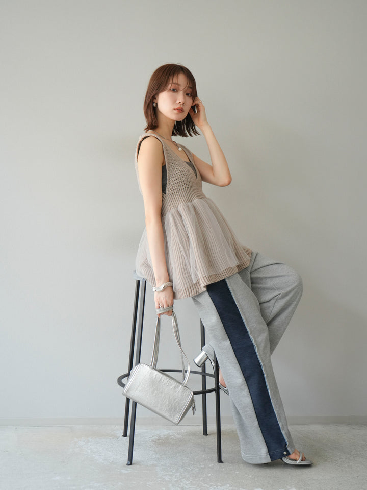 [予約]チュールレイヤードペプラムニットベスト/グレージュ
