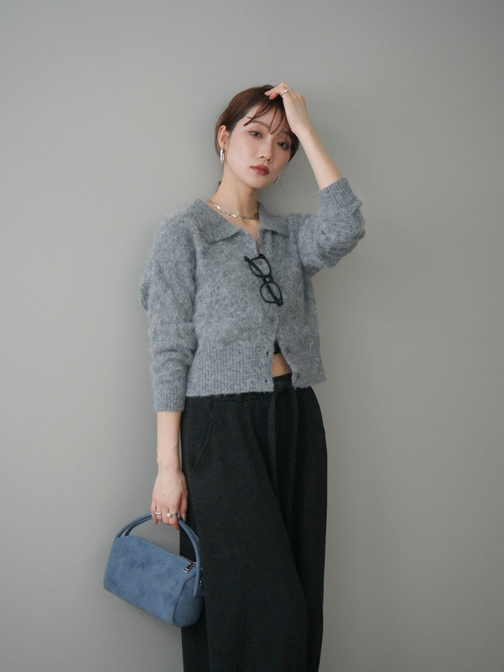 [予約]モヘア衿付きボタンプルオーバー/charcoal