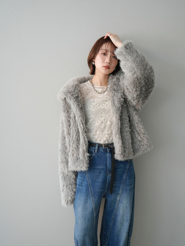 [SET]フェイクファー襟付きショートブルゾン+選べるアクセセット(2set)