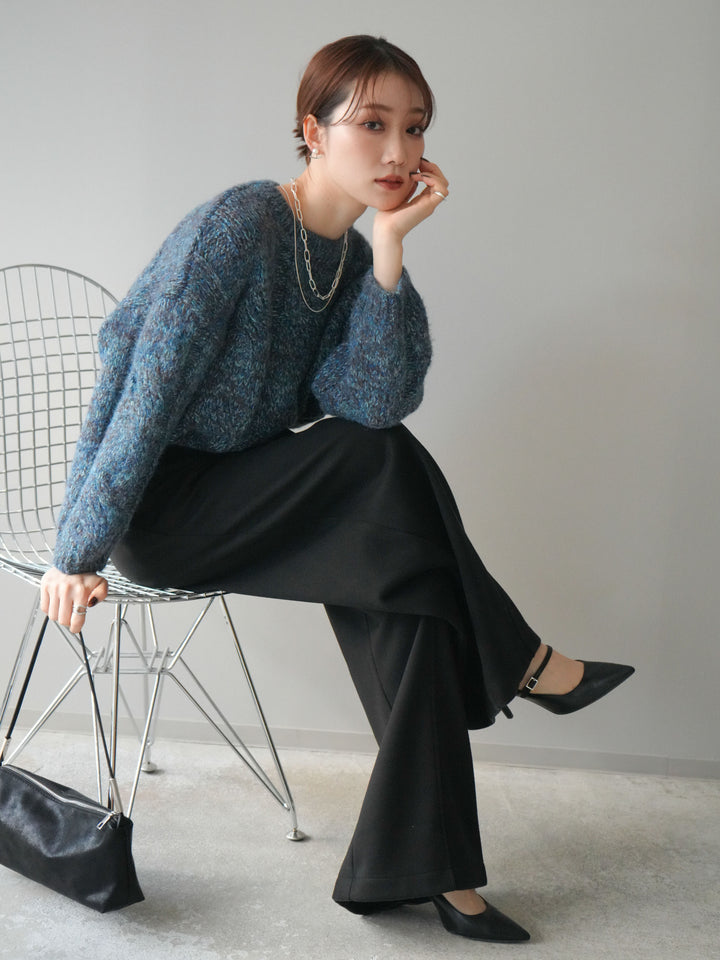 [予約]ワイドケーブルミックスニットプルオーバー/blue