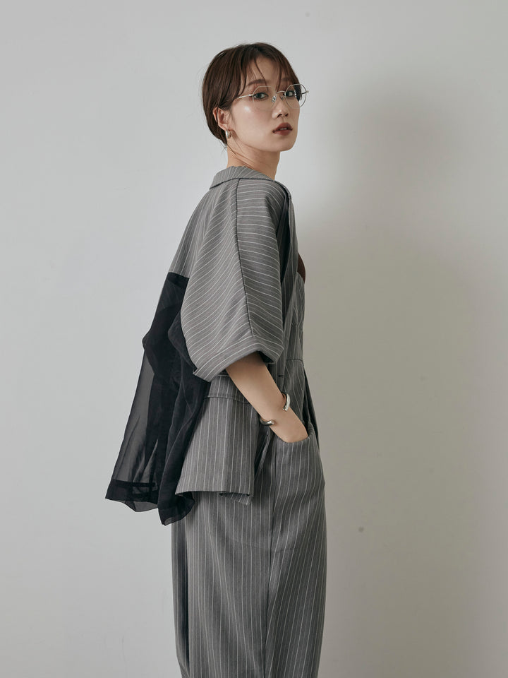 [予約]バックオーガンジーヘリンボーンストライプハーフジャケット/チャコール