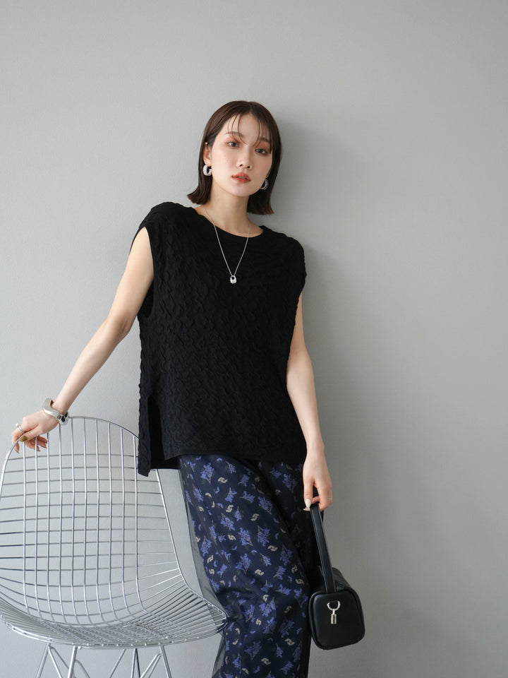 [SET]コード刺繍チュールレイヤードパンツ+ブーケプリントタックパンツ(2set)