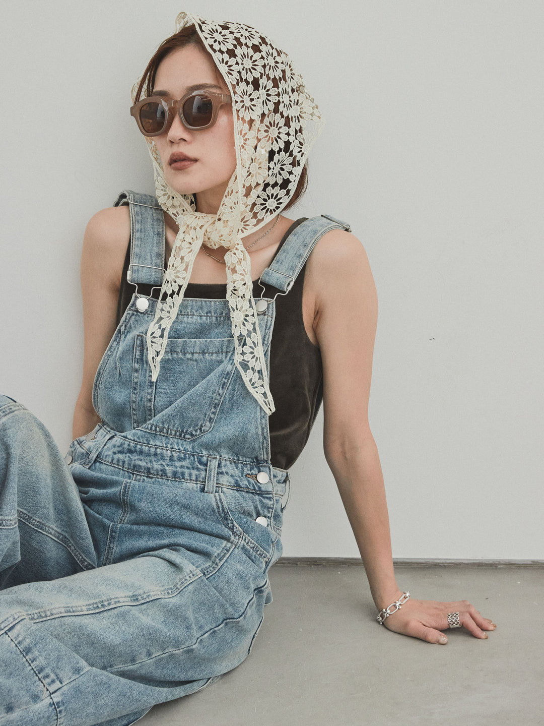 [予約]スクエアベロアタンクトップ/チャコール