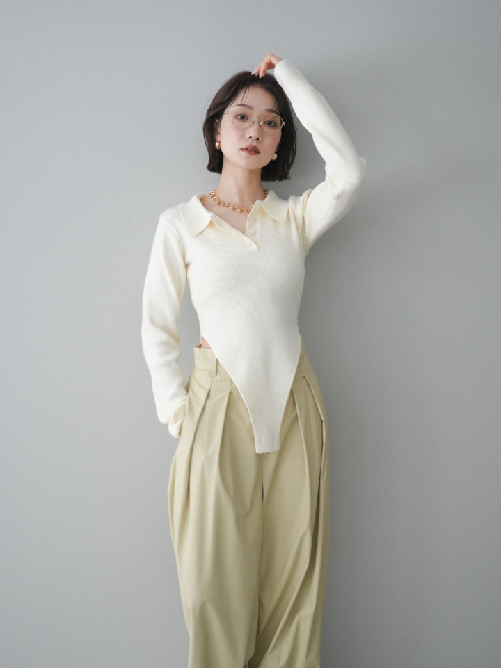 [予約]リブポロニットボディスーツ/ivory