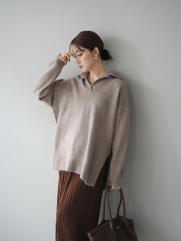 [予約]スキッパーオーバーニットプルオーバー/greige