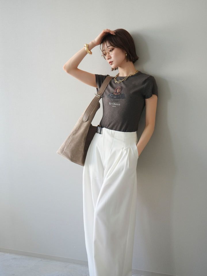 【套裝】狗狗緊身T卹+不對稱皮帶束口寬褲（兩件套）