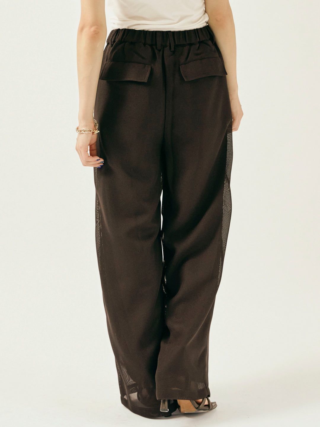 [予約]メッシュタックワイドパンツ/ブラウン