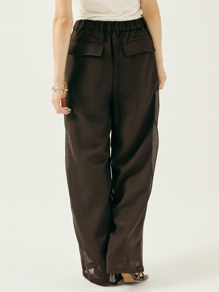 [予約]メッシュタックワイドパンツ/ブラウン