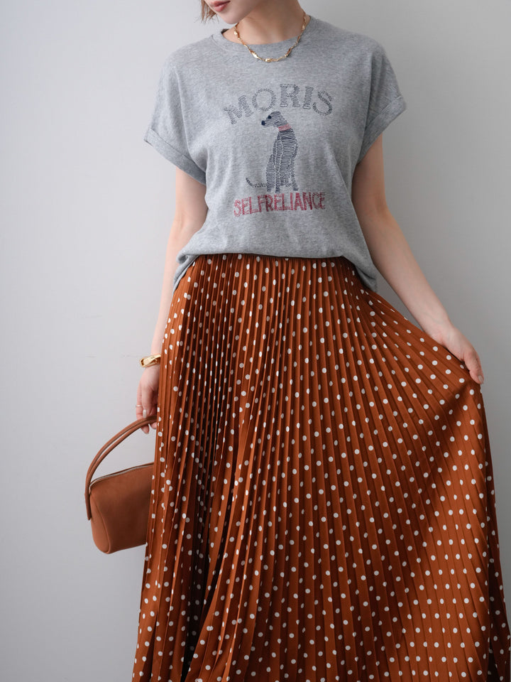 [SET]ドッグエンブロイダリーTEE+ドットアコーディオンプリーツスカート(2set)