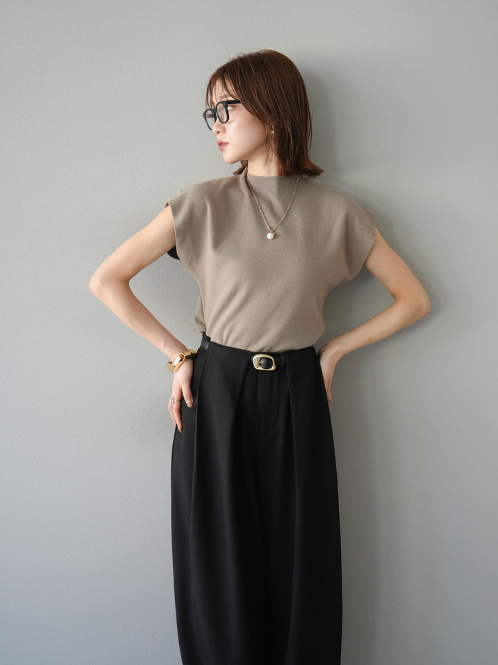 [予約]プチネックフレンチニットトップス/ベージュ