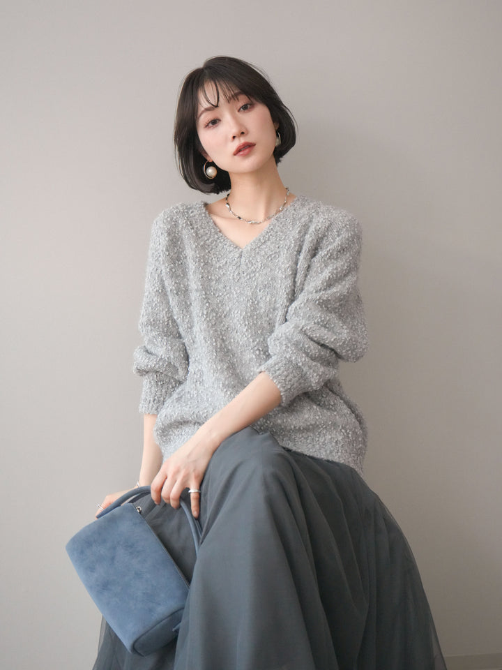 [SET]Vネックスラブニットプルオーバー+選べるアクセセット(2set)