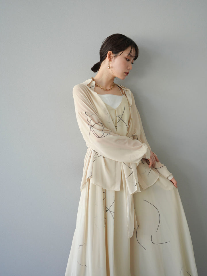 [SET]ペンタッチシフォンキャミワンピース+ペンタッチシフォンシャツ(2set)