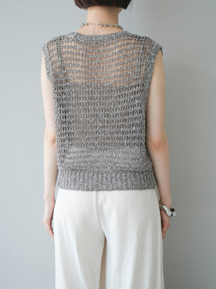 [預購] 混紗鏤空針織背心/棕色