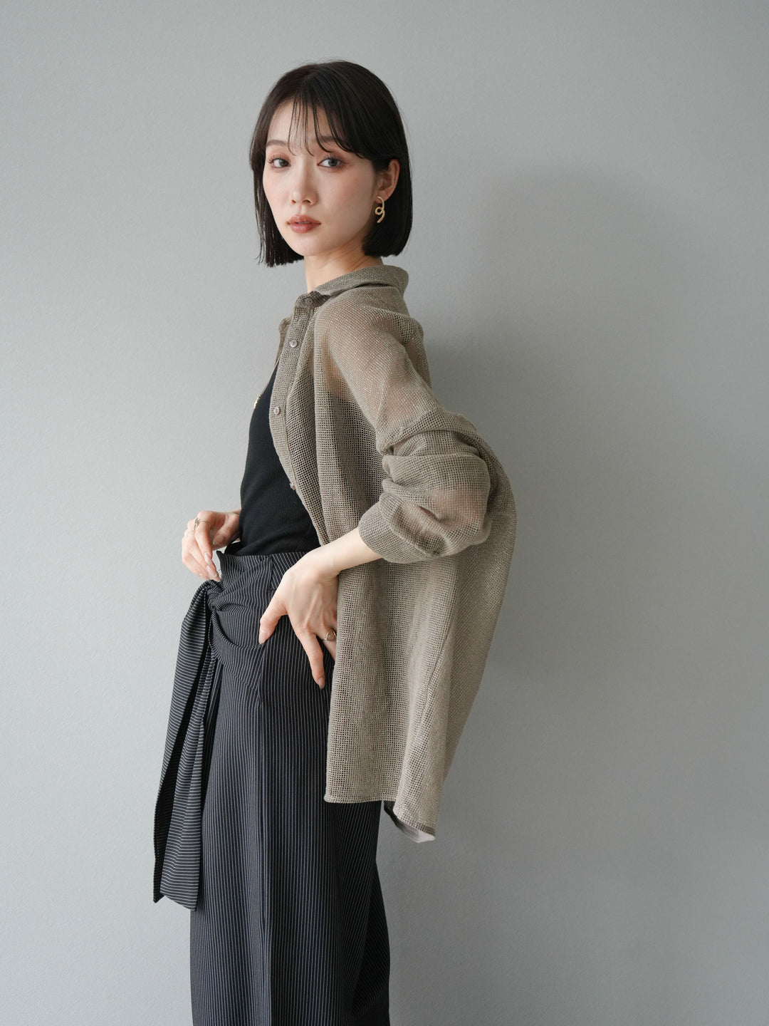 [予約]コットンラメメッシュオーバーシャツ/ベージュ