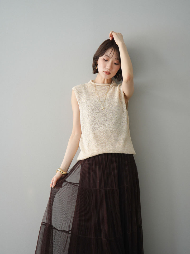 [予約]ノースリーブリネンタッチシアーニットプルオーバー/beige