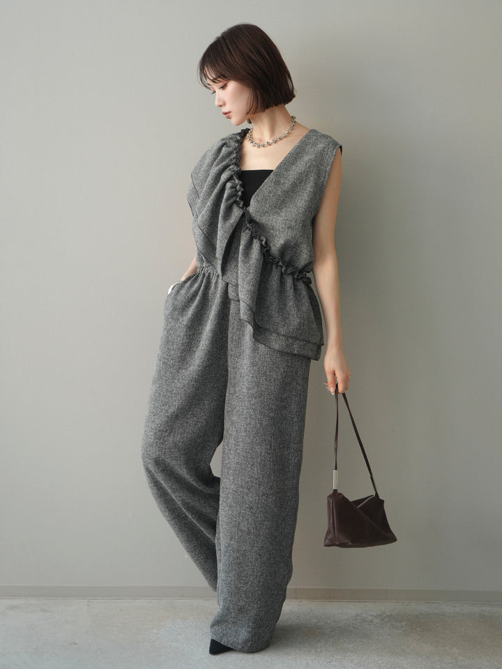 [SET]3WAYミックスツイードギャザーオールインワン+選べるアクセセット(2set)