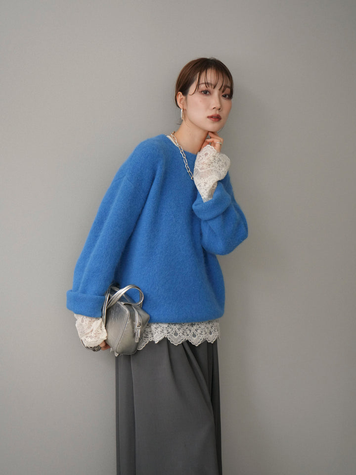 [予約]アンゴラタッチクルーネックニットプルオーバー/blue